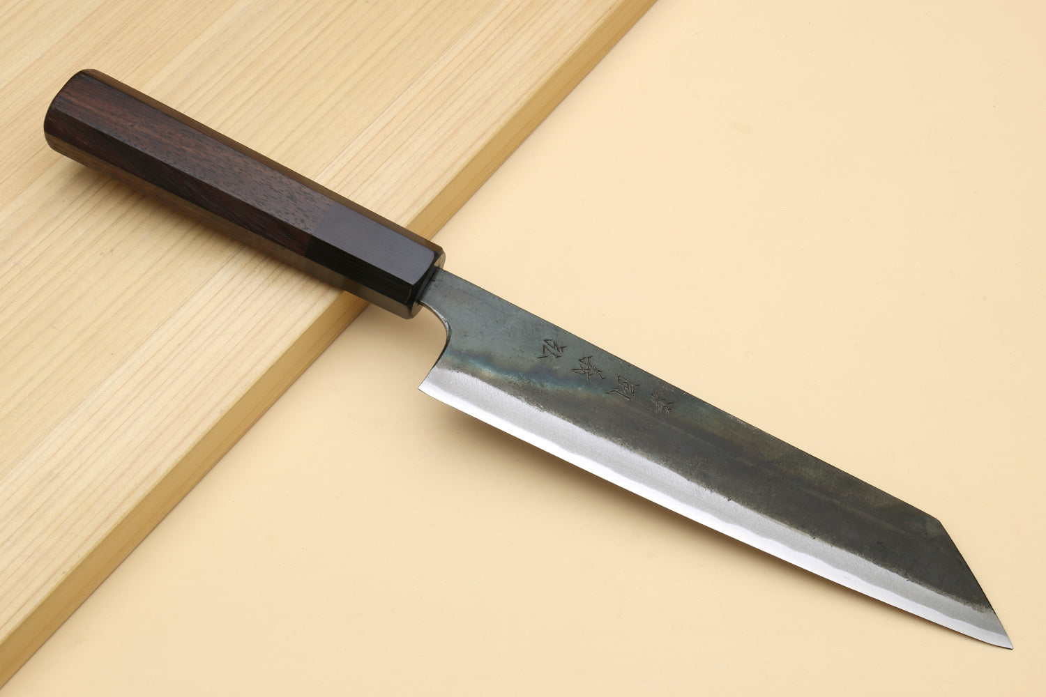 Yoshihiro Mizu Yaki Blue High Carbon Steel #1 Kurouchi Utility-Kiritsuke Japanese Knife Shitan Handle - Blade Length: 7"(180mm)