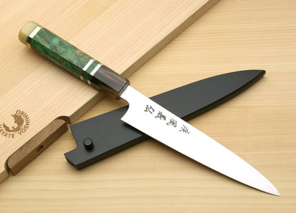 Yoshihiro SG-II (R-2) Semi-Stainless Petty Utility Knife Triple Ring Stabilized Maple Burl Handle