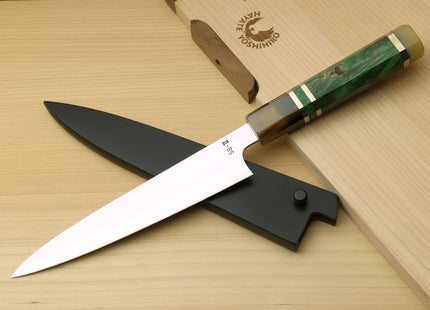Yoshihiro SG-II (R-2) Semi-Stainless Petty Utility Knife Triple Ring Stabilized Maple Burl Handle