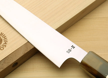 Yoshihiro SG-II (R-2) Semi-Stainless Petty Utility Knife Triple Ring Stabilized Maple Burl Handle
