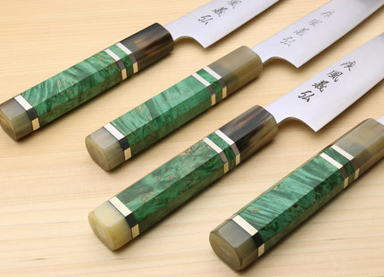 Yoshihiro SG-II (R-2) Semi-Stainless Petty Utility Knife Triple Ring Stabilized Maple Burl Handle