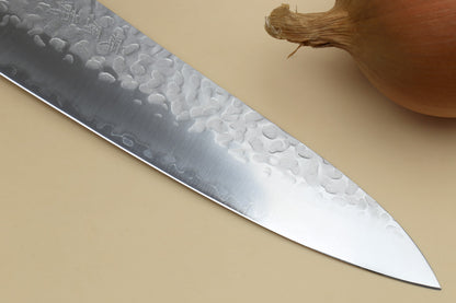 Yoshihiro Super Blue Steel Stainless Clad Hammered Gyuto Chefs Knife Rosewood Handle