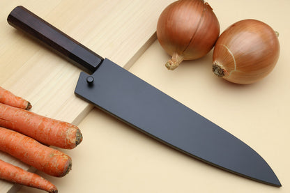 Yoshihiro Super Blue Steel Stainless Clad Hammered Gyuto Chefs Knife Rosewood Handle