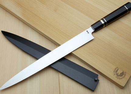 Yoshihiro SVG-10 Semi-Stainless Steel Mirror Finished Yanagi Sushi Sashimi Japanese Knife Ebony Handle with Triple Nickel Silver Ring