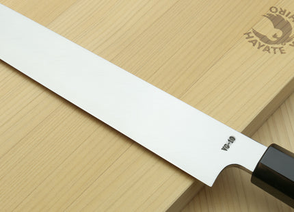 Yoshihiro SVG-10 Semi-Stainless Steel Mirror Finished Yanagi Sushi Sashimi Japanese Knife Ebony Handle with Triple Nickel Silver Ring