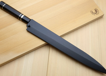 Yoshihiro SVG-10 Semi-Stainless Steel Mirror Finished Yanagi Sushi Sashimi Japanese Knife Ebony Handle with Triple Nickel Silver Ring