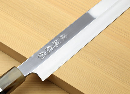 Yoshihiro SVG-10 Semi-Stainless Steel Mirror Finished Yanagi Sushi Sashimi Japanese Knife Triple Ring Handle with Water Buffalo Horn Bolster