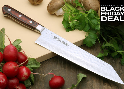 (BF Sale) Yoshihiro VG-10 16 Layer Hammered Damascus Stainless Steel Kiritsuke Multipurpose Knife (Blade Length 8.25" (210mm))
