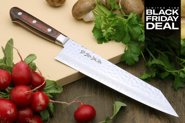 (BF Sale) Yoshihiro VG-10 16 Layer Hammered Damascus Stainless Steel Kiritsuke Multipurpose Knife (Blade Length 8.25" (210mm))
