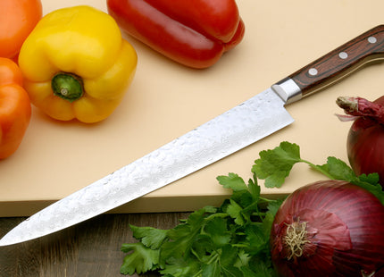 Yoshihiro VG-10 16 Layer Hammered Damascus Stainless Steel Sujihiki Slicer Chefs knife 9.5" (240mm)