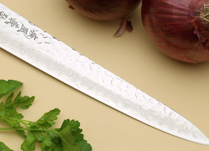 Yoshihiro VG-10 16 Layer Hammered Damascus Stainless Steel Sujihiki Slicer Chefs knife 9.5" (240mm)