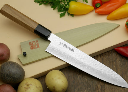 Yoshihiro VG-10 46 Layers Hammered Damascus Gyuto (210mm/240mm) Petty (150mm) Ambrosia Handle Chefs Knife Set