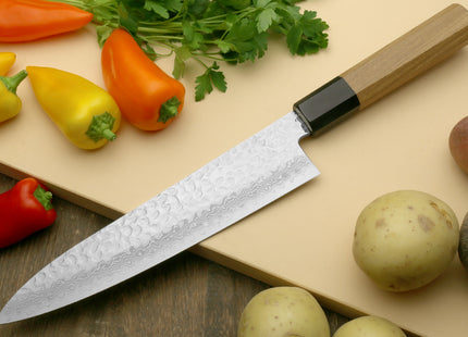 Yoshihiro VG-10 46 Layers Hammered Damascus Gyuto (210mm/240mm) Petty (150mm) Ambrosia Handle Chefs Knife Set