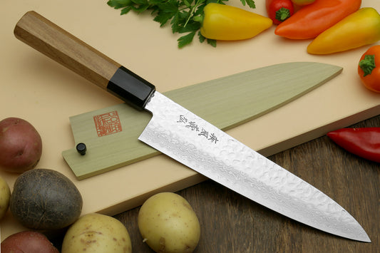 Yoshihiro VG-10 46 Layers Hammered Damascus Gyuto Japanese Chefs Knife (Octagonal Ambrosia Handle)