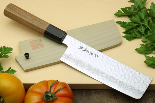 Yoshihiro VG-10 46 Layers Hammered Damascus Nakiri Japanese Vegetable Knife (6.5'' (165mm)) (Ambrosia Handle)