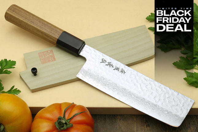 (BF Sale) Yoshihiro VG-10 46 Layers Hammered Damascus Nakiri Japanese Vegetable Knife, Ambrosia Handle (Blade Length 6.5" (165mm))