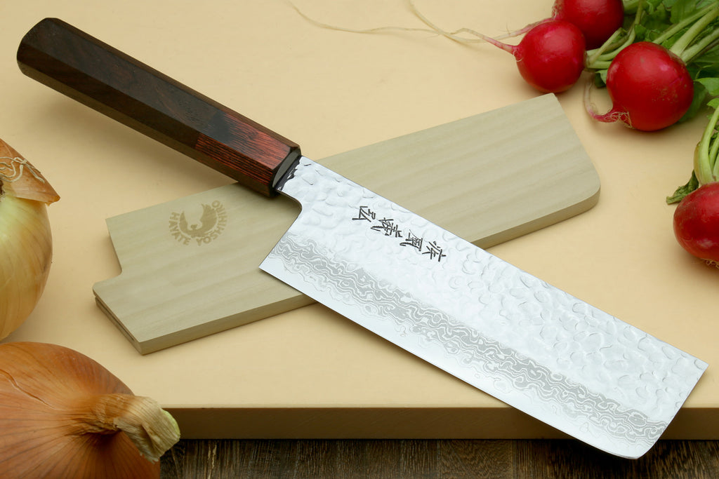 Yoshihiro VG-10 46 Layers Hammered Damascus Nakiri Japanese Vegetable Knife (6.5" (165mm)) (Rosewood Handle)