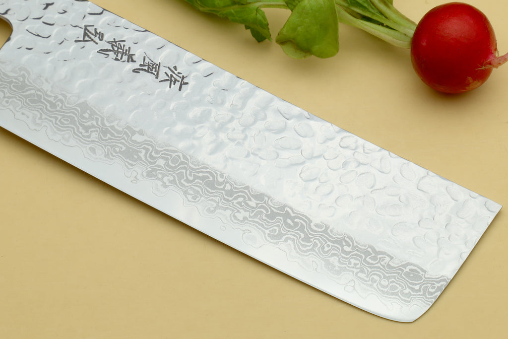 Yoshihiro VG-10 46 Layers Hammered Damascus Nakiri Japanese Vegetable Knife (6.5" (165mm)) (Rosewood Handle)