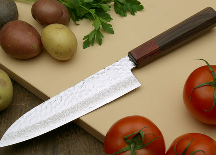 Yoshihiro VG-10 46 layers Hammered Damascus Santoku 7"(180mm) + Petty / Utility 6"(150mm) Chefs knife Set Rosewood Handle with Saya Cover