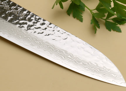 Yoshihiro VG-10 46 layers Hammered Damascus Santoku 7"(180mm) + Petty / Utility 6"(150mm) Chefs knife Set Rosewood Handle with Saya Cover