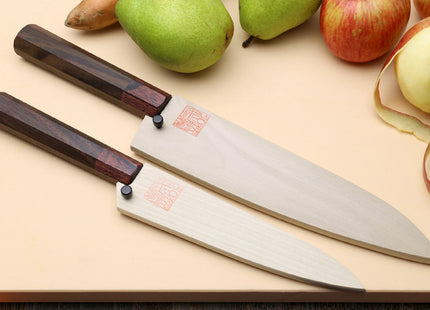 Yoshihiro VG-10 46 layers Hammered Damascus Santoku 7"(180mm) + Petty / Utility 6"(150mm) Chefs knife Set Rosewood Handle with Saya Cover