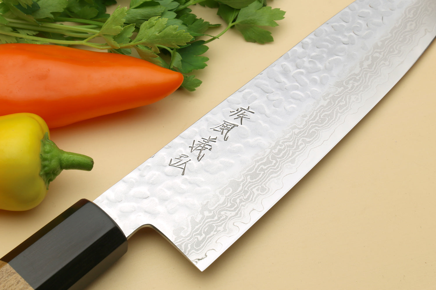 Yoshihiro VG-10 46 Layers Hammered Damascus Santoku Knife Japanese Multipurpose Chef Knife (Octagonal Ambrosia Handle)