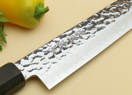 Yoshihiro VG-10 46 Layers Hammered Damascus Sujihiki Japanese Slicer Knife (Octagonal Ambrosia Handle) (9.5" (240mm))