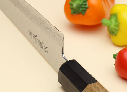 Yoshihiro VG-10 46 Layers Hammered Damascus Sujihiki Japanese Slicer Knife (Octagonal Ambrosia Handle) (9.5" (240mm))
