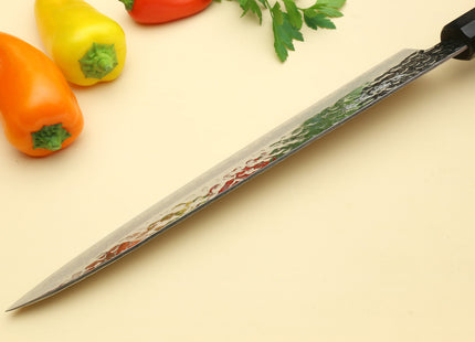Yoshihiro VG-10 46 Layers Hammered Damascus Sujihiki Japanese Slicer Knife (Octagonal Ambrosia Handle) (9.5" (240mm))