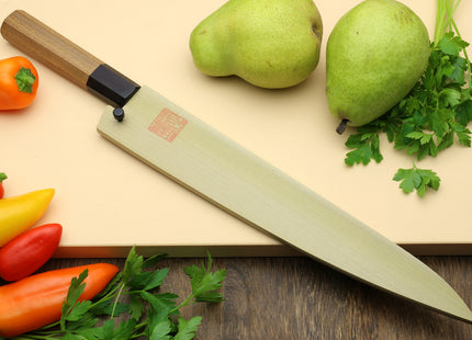 Yoshihiro VG-10 46 Layers Hammered Damascus Sujihiki Japanese Slicer Knife (Octagonal Ambrosia Handle) (9.5" (240mm))