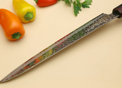 Yoshihiro VG-10 46 Layers Hammered Damascus Sujihiki Japanese Slicer Knife (Octagonal Rosewood Handle) (9.5" (240mm))