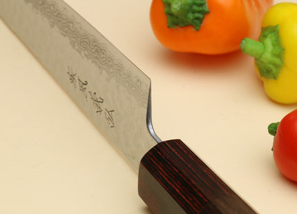 Yoshihiro VG-10 46 Layers Hammered Damascus Sujihiki Japanese Slicer Knife (Octagonal Rosewood Handle) (9.5" (240mm))