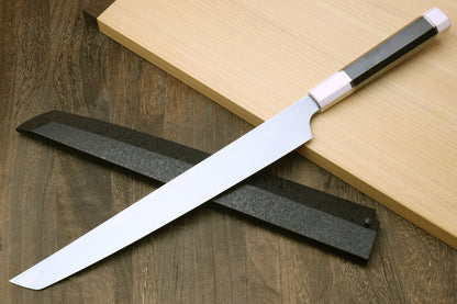 Yoshihiro VG-10 Honyaki Sakimaru Takobiki Japanese Sushi Sashimi Knife with Double Nickel Silver Ring Corian Ebony Handle