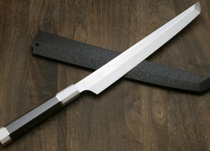 Yoshihiro VG-10 Honyaki Sakimaru Takobiki Japanese Sushi Sashimi Knife with Double Nickel Silver Ring Corian Ebony Handle