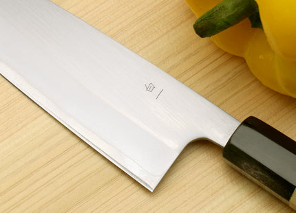 Yoshihiro White Steel #1 Stainless Clad Santoku Multipurpose Knife with Magnolia Wood Handle