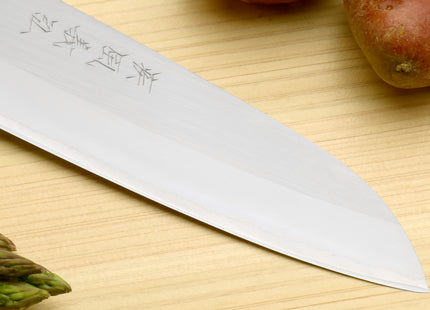 Yoshihiro White Steel #1 Stainless Clad Santoku Multipurpose Knife with Magnolia Wood Handle
