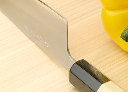 Yoshihiro White Steel #1 Stainless Clad Santoku Multipurpose Knife with Magnolia Wood Handle