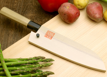 Yoshihiro White Steel #1 Stainless Clad Santoku Multipurpose Knife with Magnolia Wood Handle