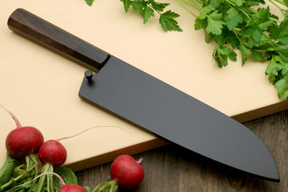 Yoshihiro White Steel #1 Stainless Clad Santoku Multipurpose Knife with Rosewood Handle