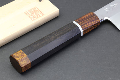 Yoshihiro  Ginsan Mirror Polished Stain Resistant Kama Usuba Traditional Japanese Vegetable Chopping Chef Knife Ebony Handle with Silver Ring