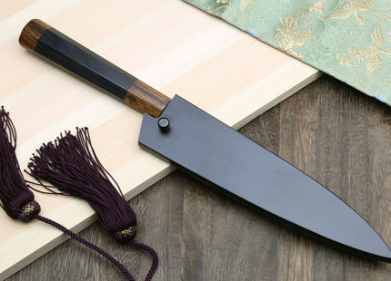 Yoshihiro Hiryu Ginsan High Carbon Stainless Steel Petty Utility Knife Ebony Handle with Nuri Saya Cover