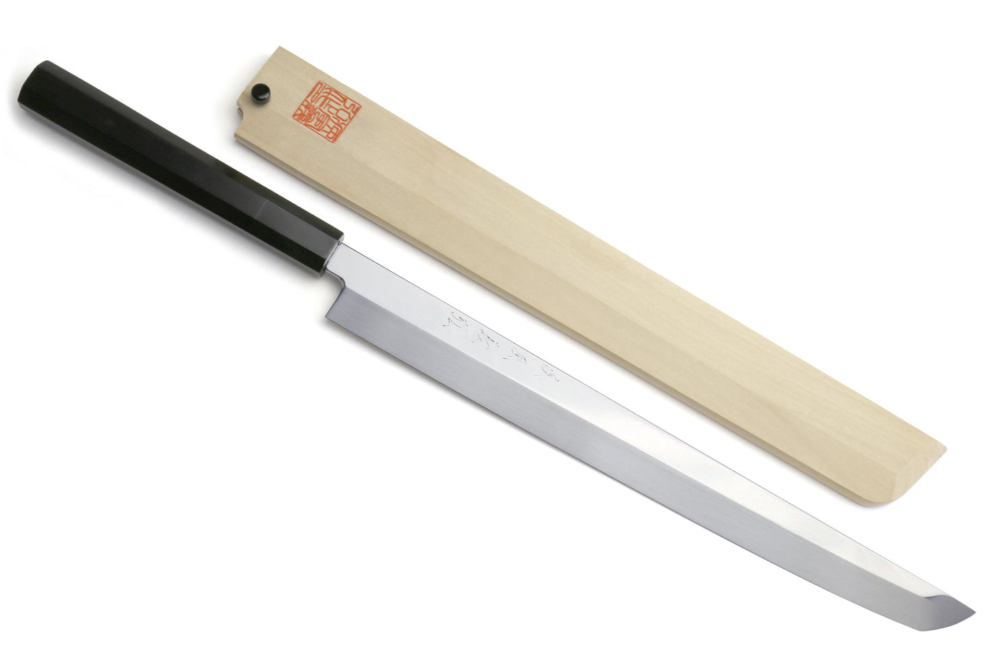 Yoshihiro Honyaki White Steel Sakimaru Takobiki Mirror Finished Sushi Sashimi Slicing Japanese Chef Knife Ebony Handle