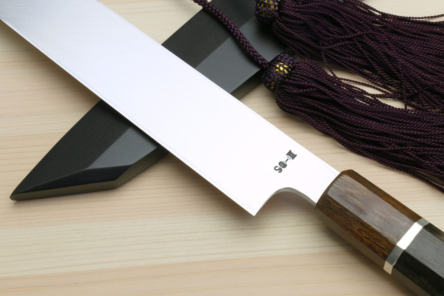 Yoshihiro SG-II (R-2) Semi-Stainless Steel Mirror Polished Yanagi Kiritsuke Sashimi Knife, Silver Ring Ebony Handle