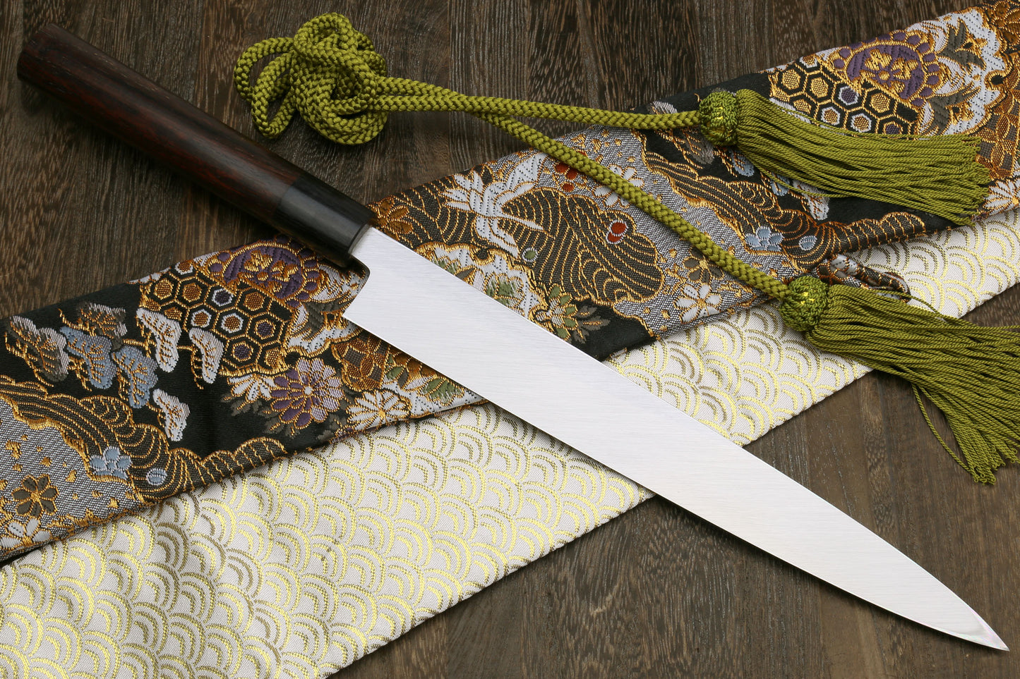 Yoshihiro Left Handed Kasumi White Steel Yanagi Sushi Sashimi Japanese Knife Shitan Handle