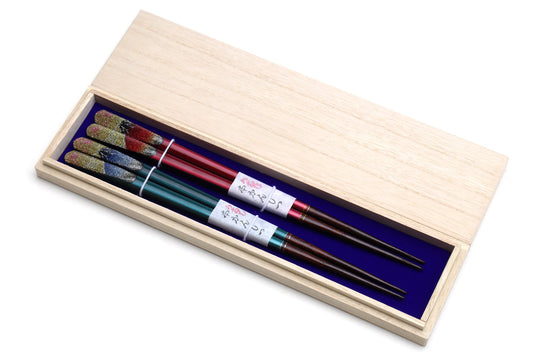 Japanese Premium Chopsticks Fukiurushi lacquered Mt. Fuji Glitter with Paulownia Wooden Box