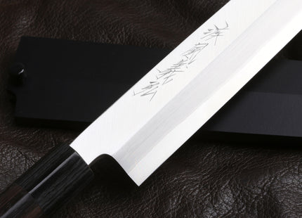 Yoshihiro Inox Stainless Steel Yanagi Sushi Sashimi Japanese Chef Knife Round Rosewood Handle with Nuri Saya Cover