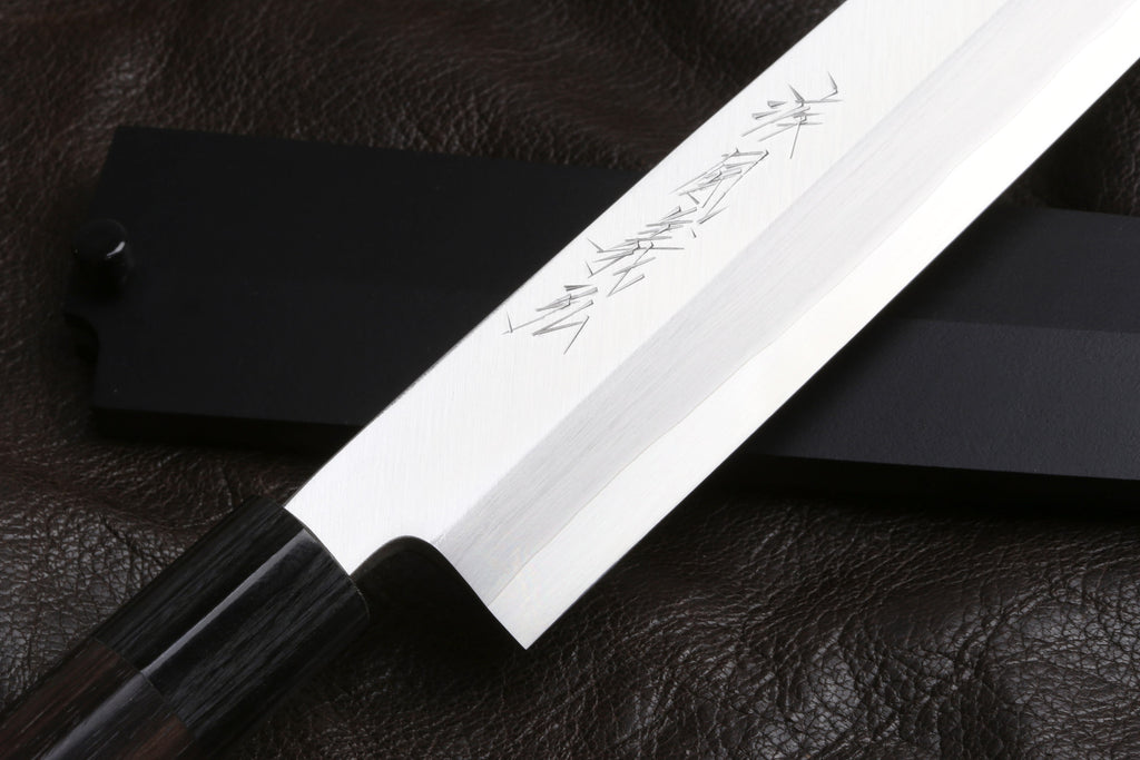 Yoshihiro Inox Stainless Steel Yanagi Sushi Sashimi Japanese Chef Knife Round Rosewood Handle with Nuri Saya Cover
