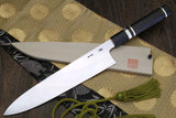 Yoshihiro Mizu Yaki Honyaki Blue Steel #2 Mirror Polished Wa Gyuto Japanese Chef Knife Triple Nickel Silver Ring Ebony Handle