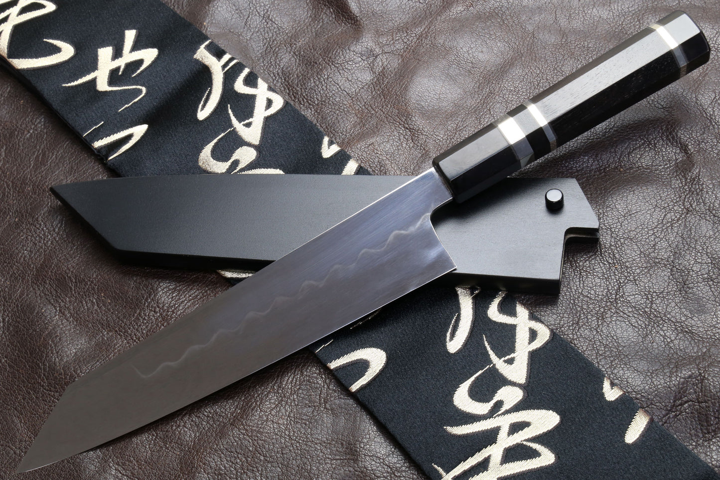 Yoshihiro Mizu Yaki Honyaki Shiroko White Steel #2 Mirror Polished Kiritsuke Japanese Multipurpose Knife with Triple Nickel Silver Ring Ebony Handle