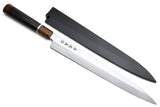 Yoshihiro SG-II (R-2) Semi-Stainless Steel Mirror Polished Yanagi Sashimi Knife, Silver Ring Ebony Handle